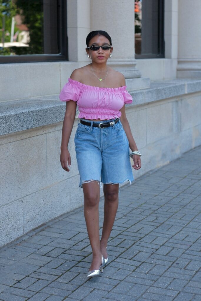 Off-Shoulder Top and Denim Bermudas