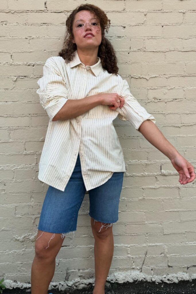 Pinstriped Shirt and Denim Bermudas