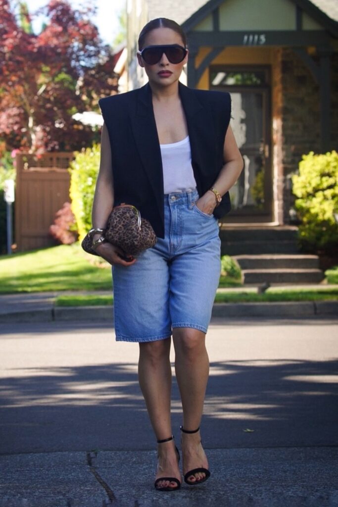 Blazer Vest and Denim Bermudas