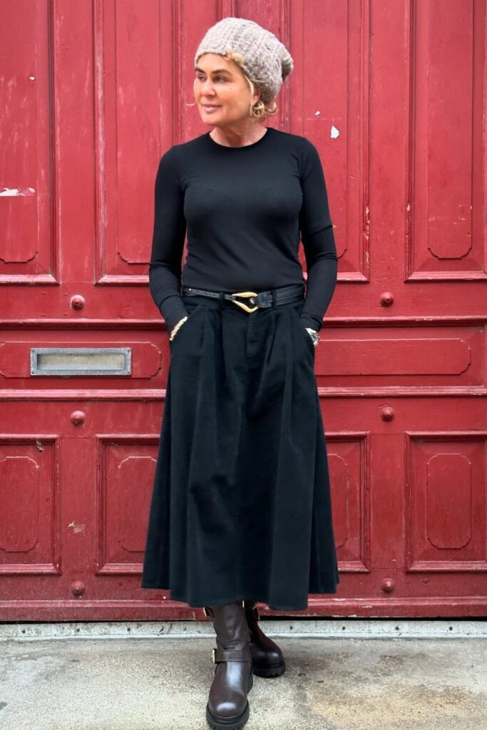 All-Black Ensemble with Maxi Skirt