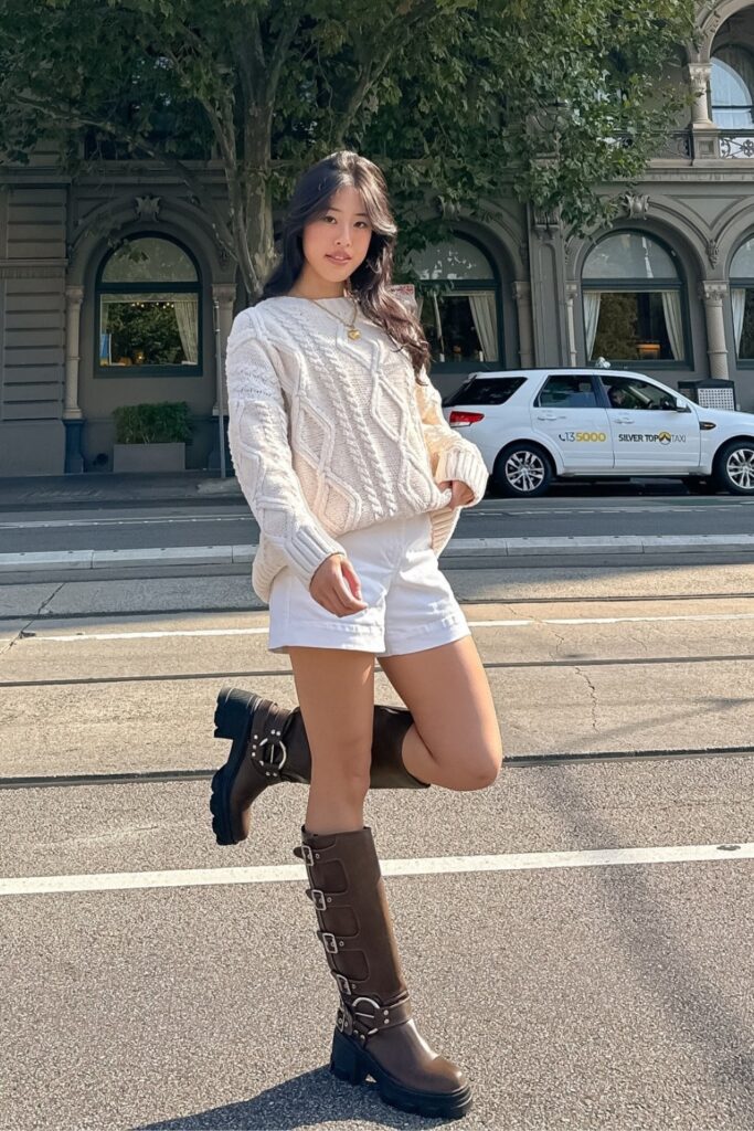 Cable Knit Sweater and Shorts Combo