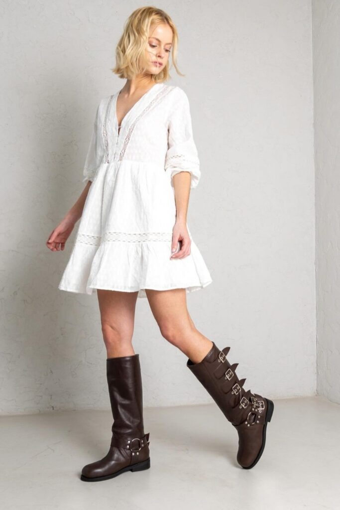 Romantic Lace Dress with Rugged Boots