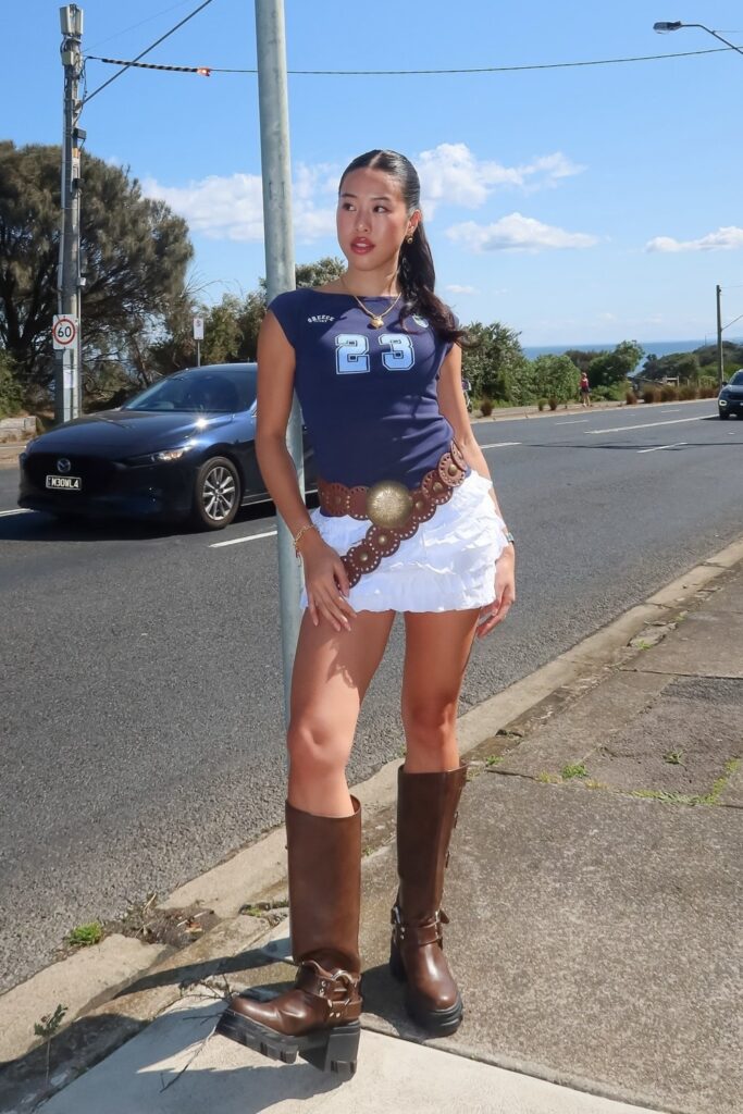 Graphic Tee and Lace Skirt with Western Flair