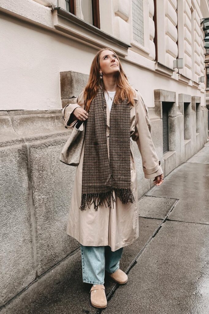 Trench Coat and Wide-Leg Jeans