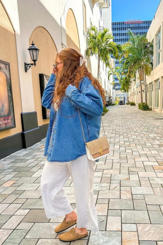 Denim Shirt and White Pants