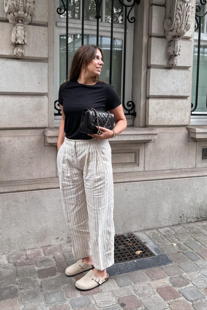 Fitted Tee and Pinstriped Trousers