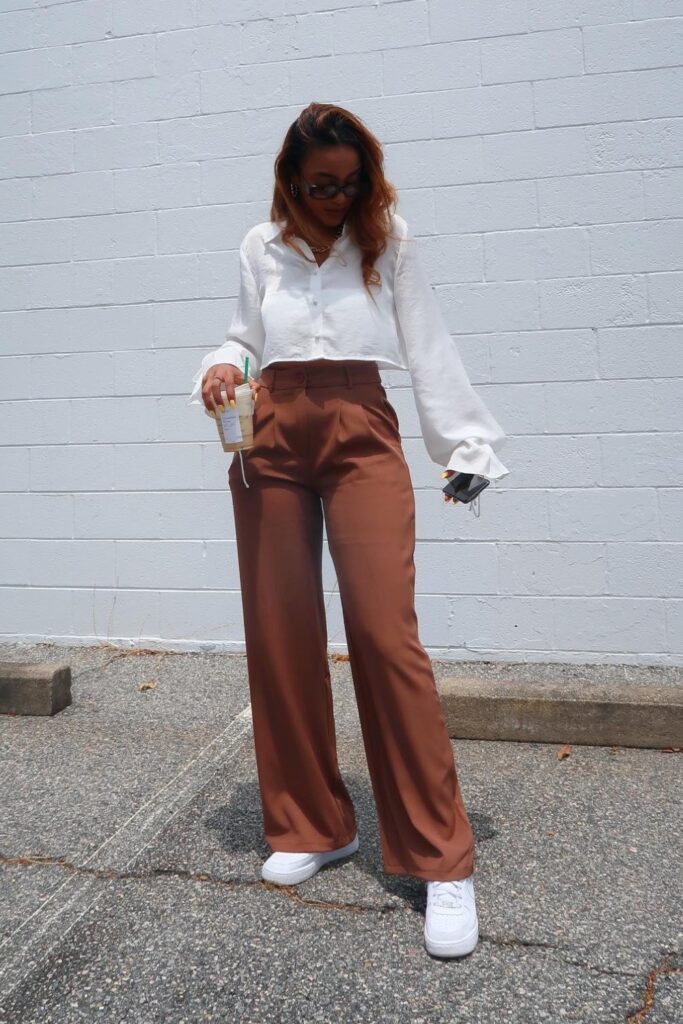 Cropped Button-Up and Brown Wide-Legs