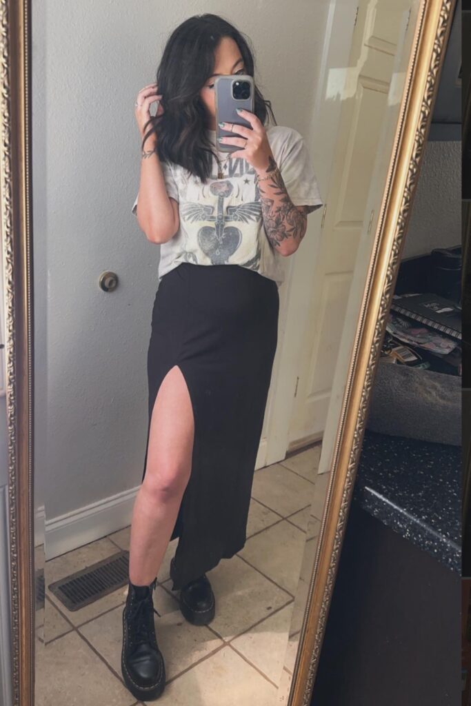 Graphic Tee and Slit Skirt