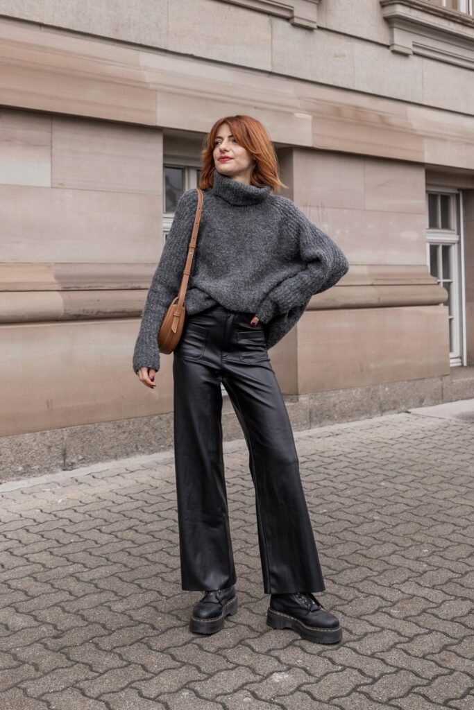 Turtleneck and Leather Pants