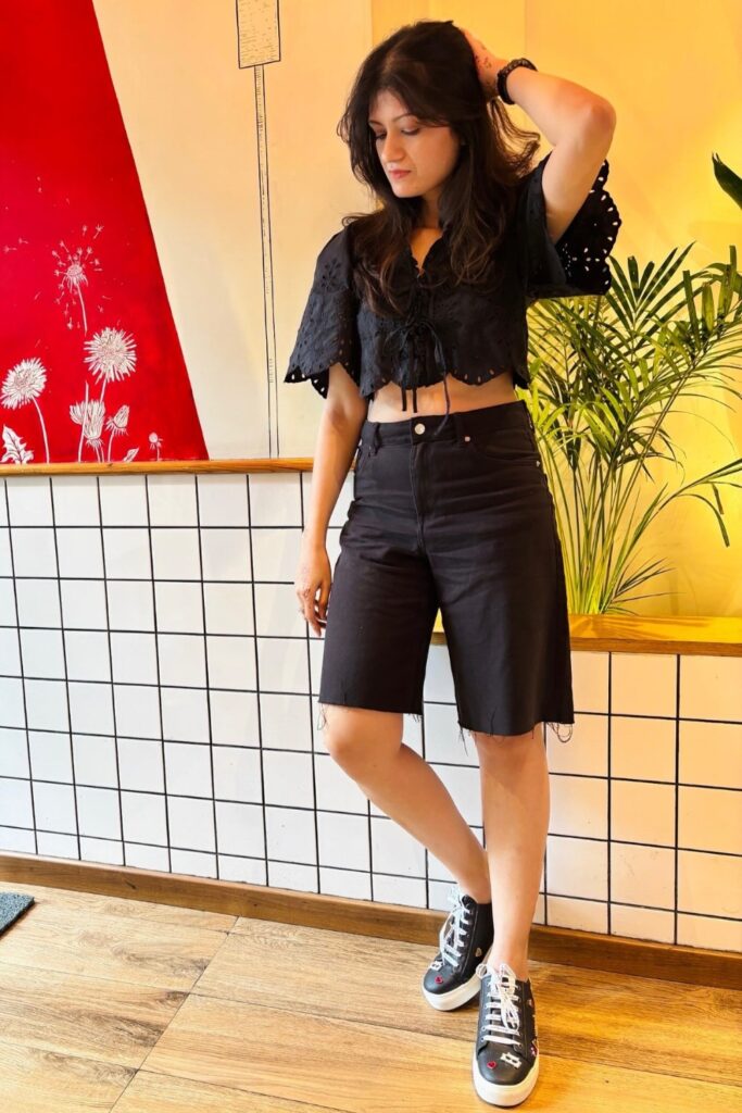 Black Eyelet Top and Bermuda Shorts