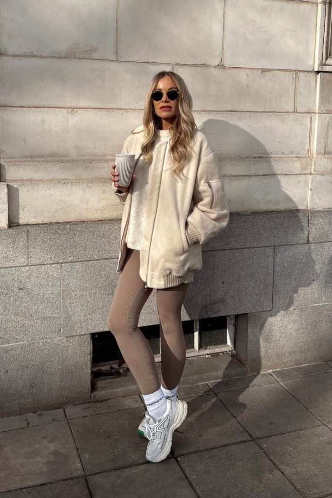 Cream Jacket and Ribbed Leggings