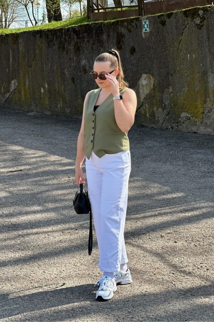 Olive Vest and Wide-Leg Pants