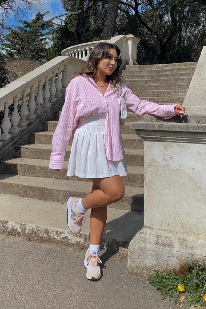 Striped Shirt and Pleated Skirt