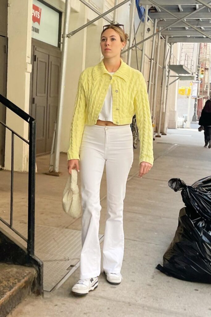 Yellow Cardigan and White Jeans