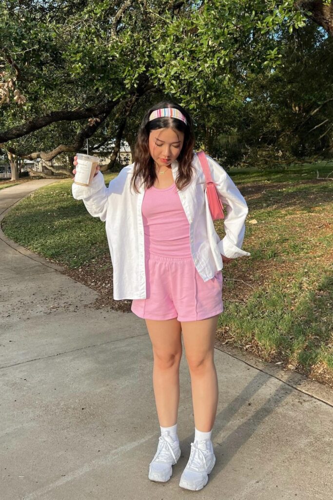 White Shirt and Pink Shorts