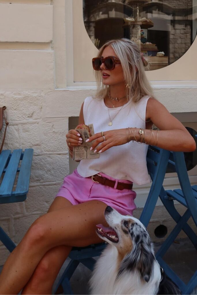 White Top and Pink Shorts