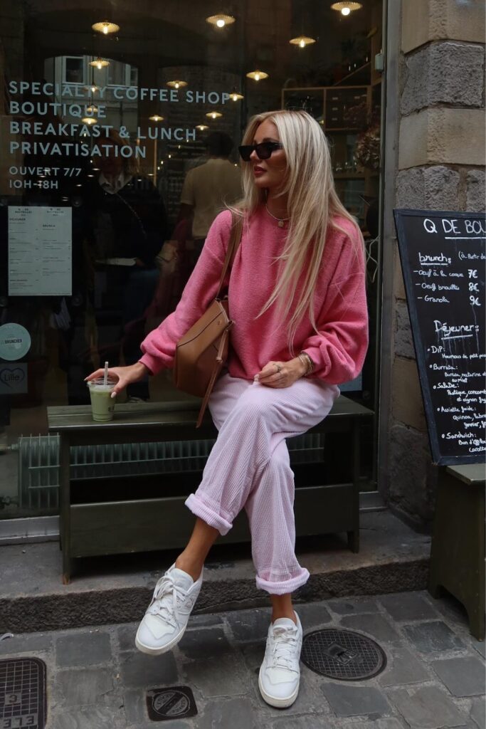 Pink Sweatshirt and Corduroy Pants