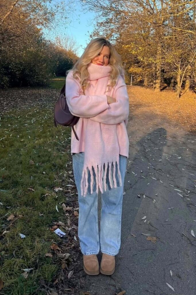 Pink Oversized Sweater and Jeans