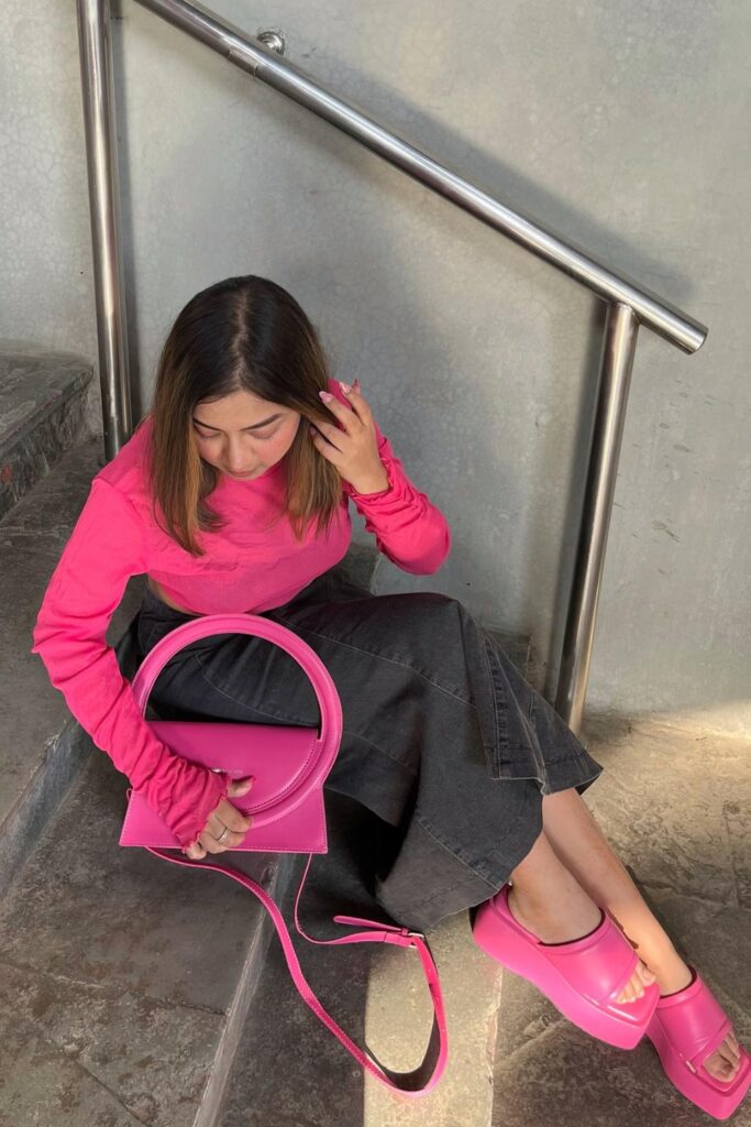 Hot Pink Crop Top and Skirt