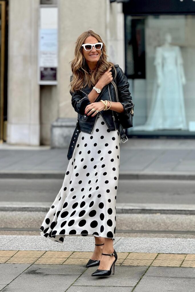 Leather Jacket & Polka Dot Dress