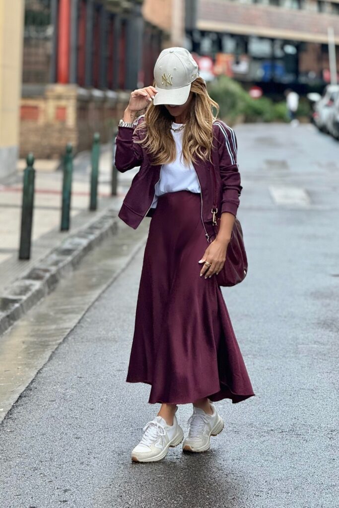 White T-Shirt & Zip-Up Jacket & Matching Maxi Skirt