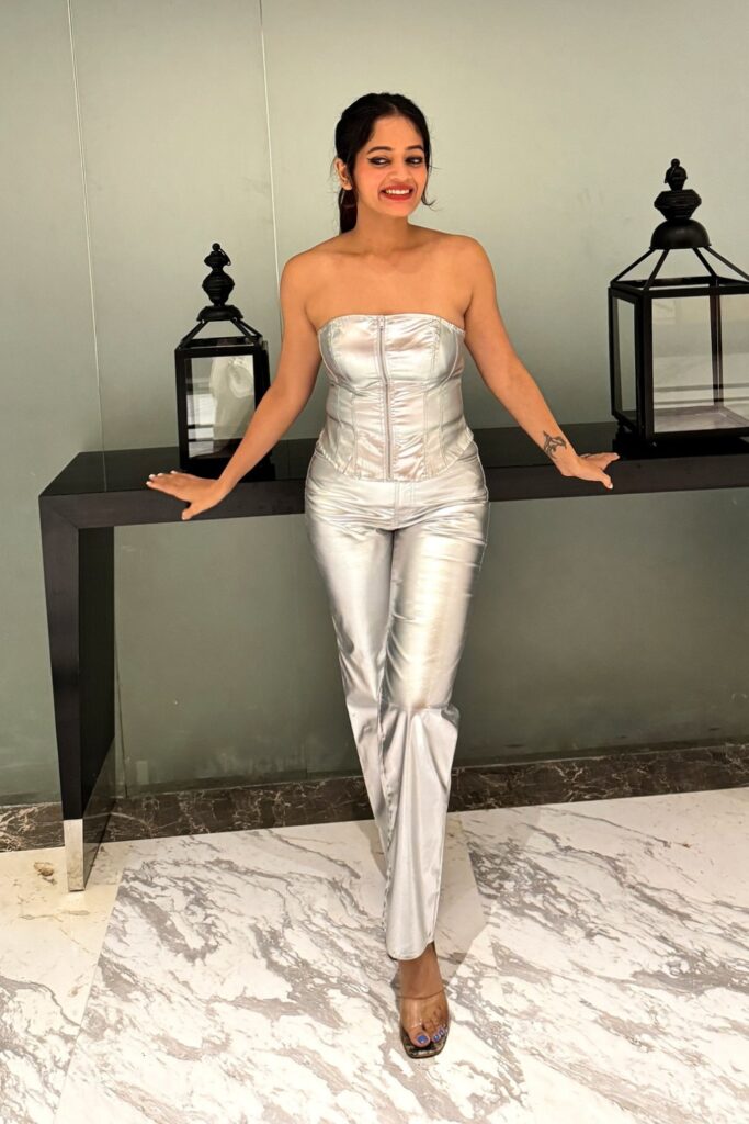 Strapless Top and Silver Pants