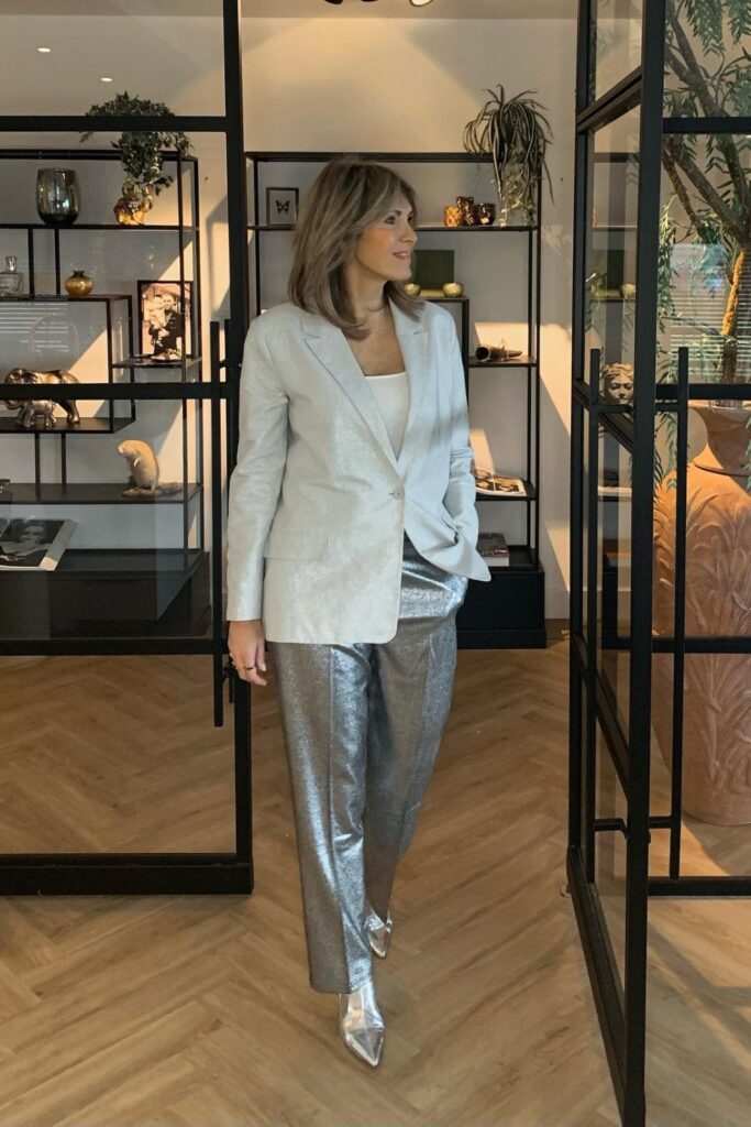 Blazer and Metallic Pants Combo