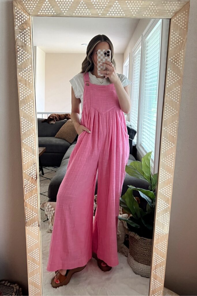 Pink Sleeveless Jumpsuit with White Tee