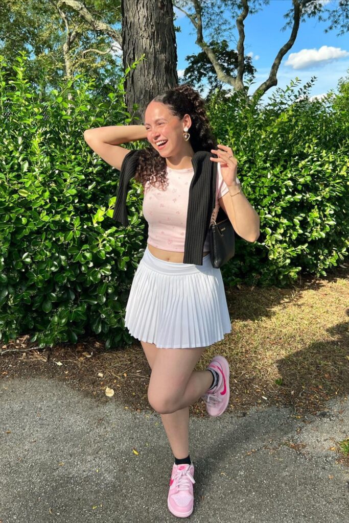 Pink Crop Top and White Skirt