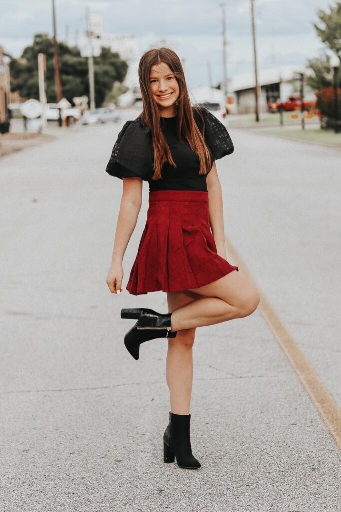 Black Top and Red Skirt