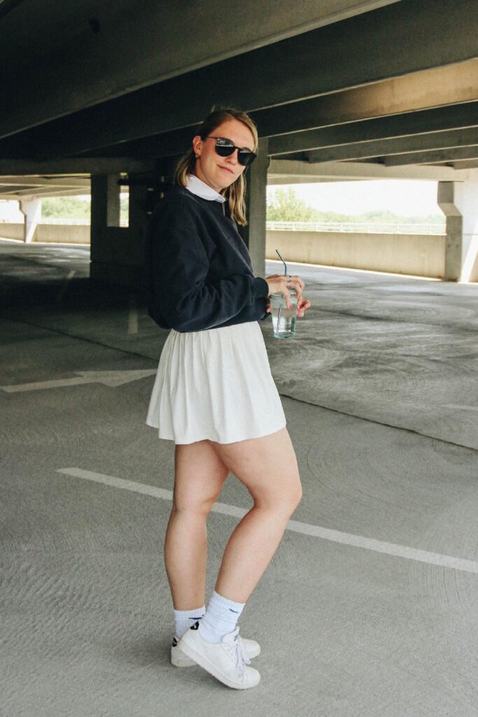 Black Sweater and White Skirt