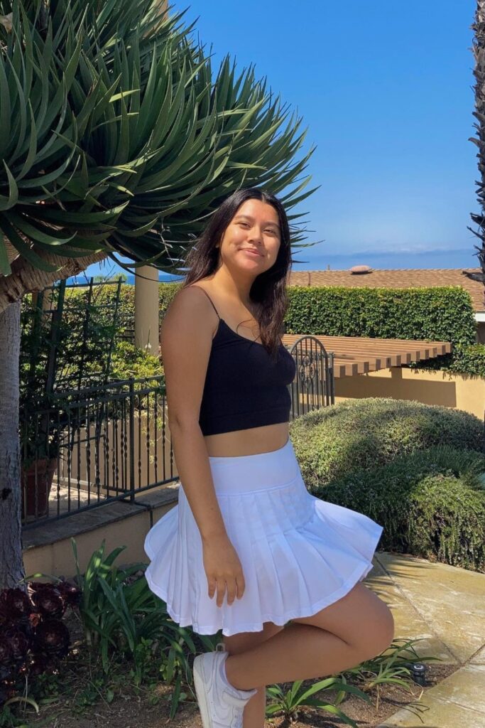 Black Crop Top and White Skirt