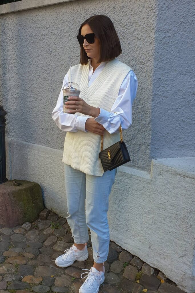 White Knit Vest Layered Look