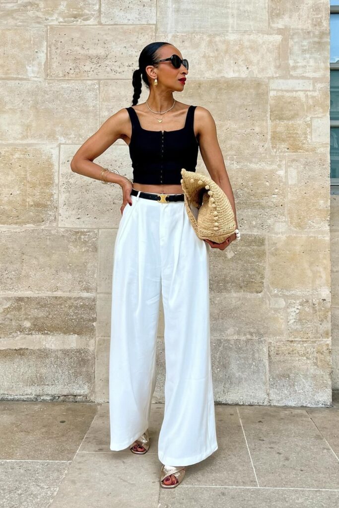 Black Crop Top and White Pants