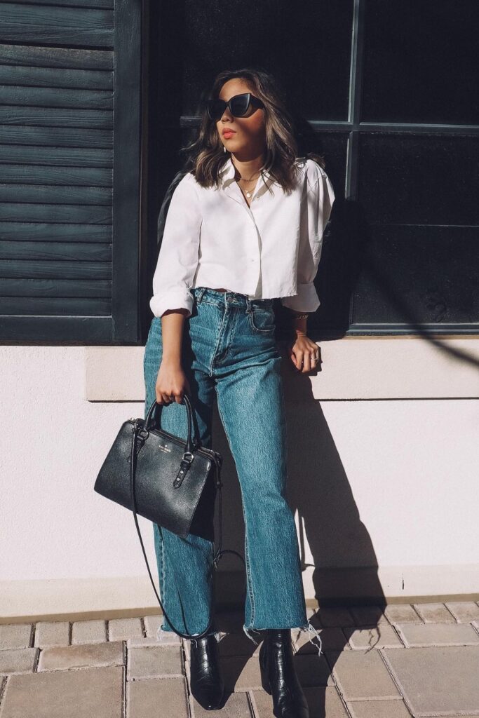 Cropped Button-Up and Ankle Boots