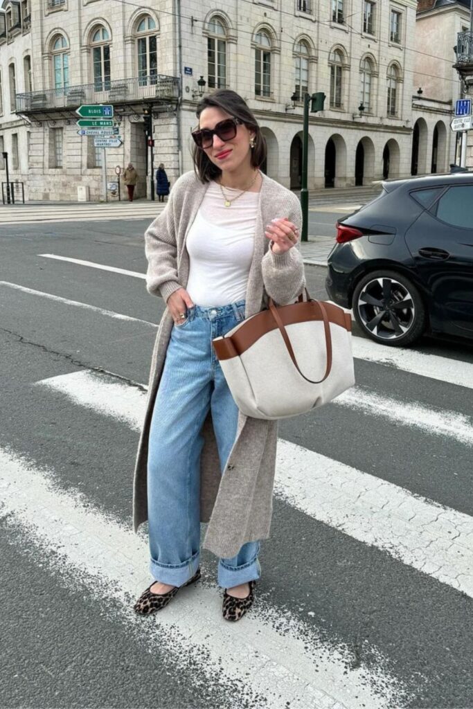 Long Cardigan and Leopard Flats