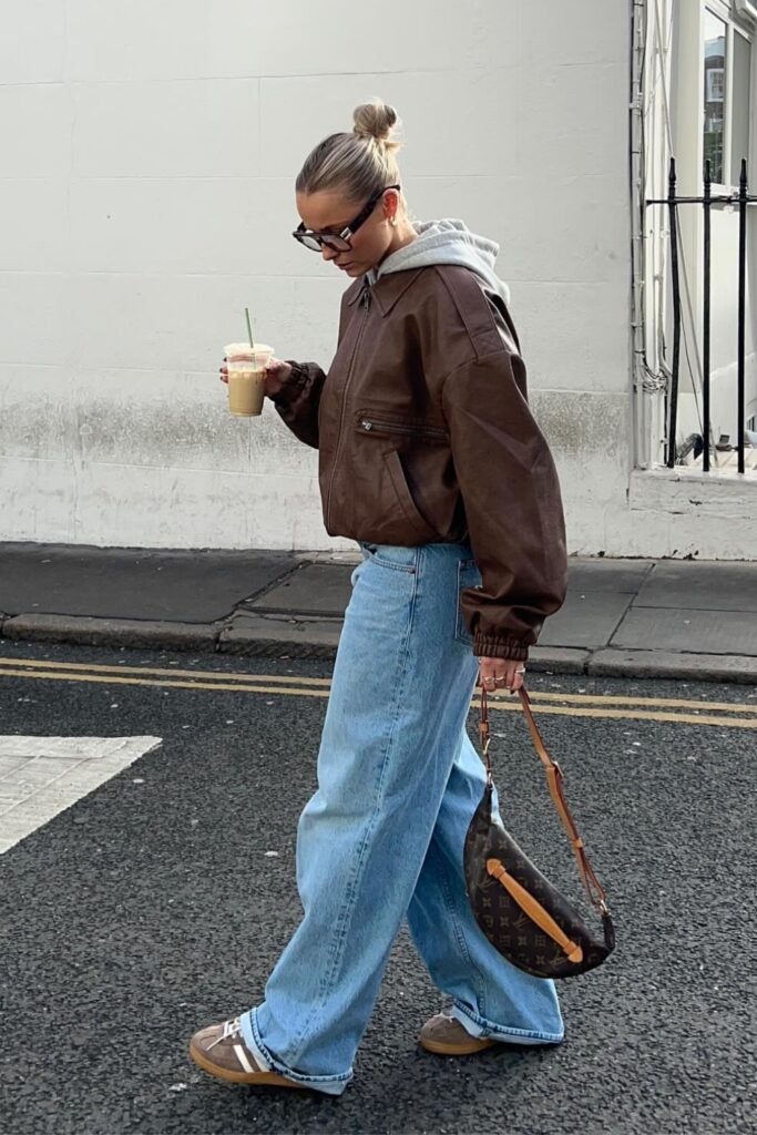 Leather Jacket and Sneakers