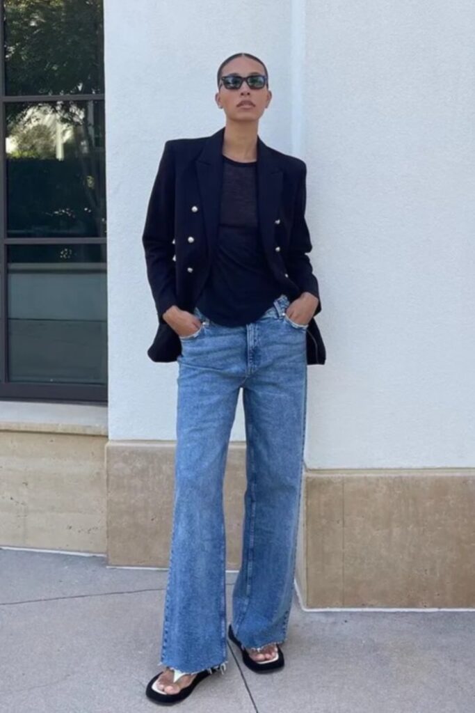 Double-Breasted Blazer and Jeans