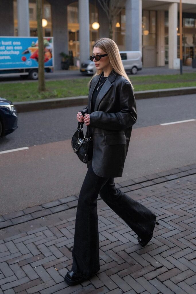 Black Leather Blazer Monochrome Look