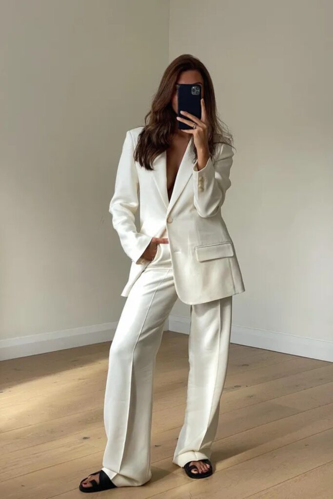 Blazer and Pleated Linen Trousers