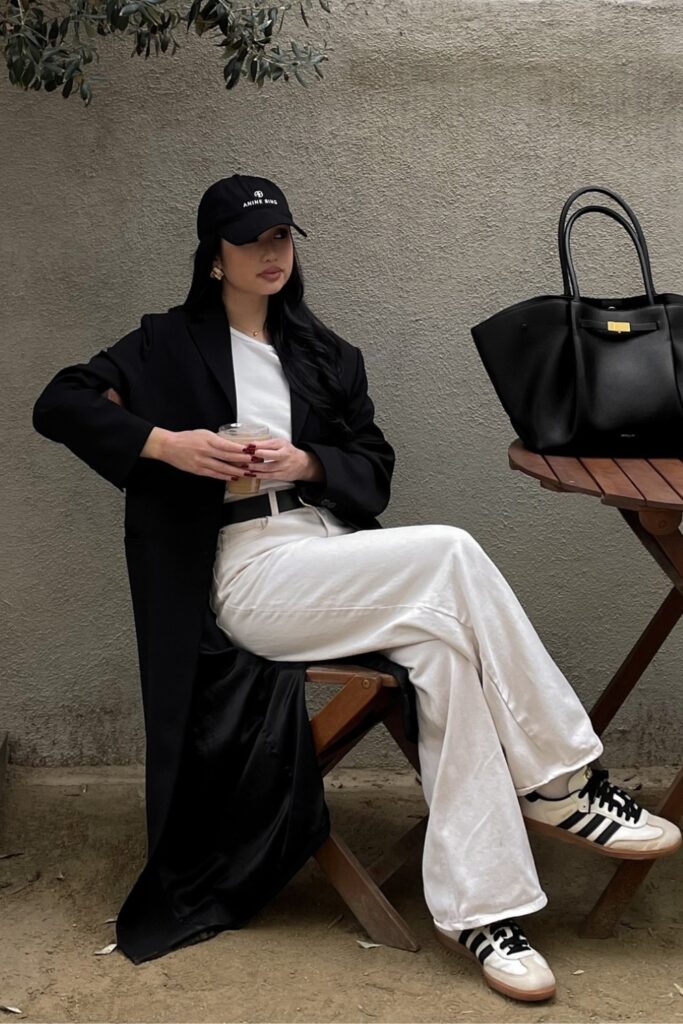 Black Baseball Cap and Oversized Blazer