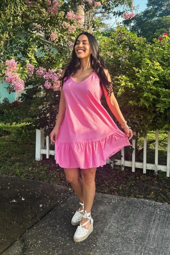 Pink Sundress and White Espadrilles