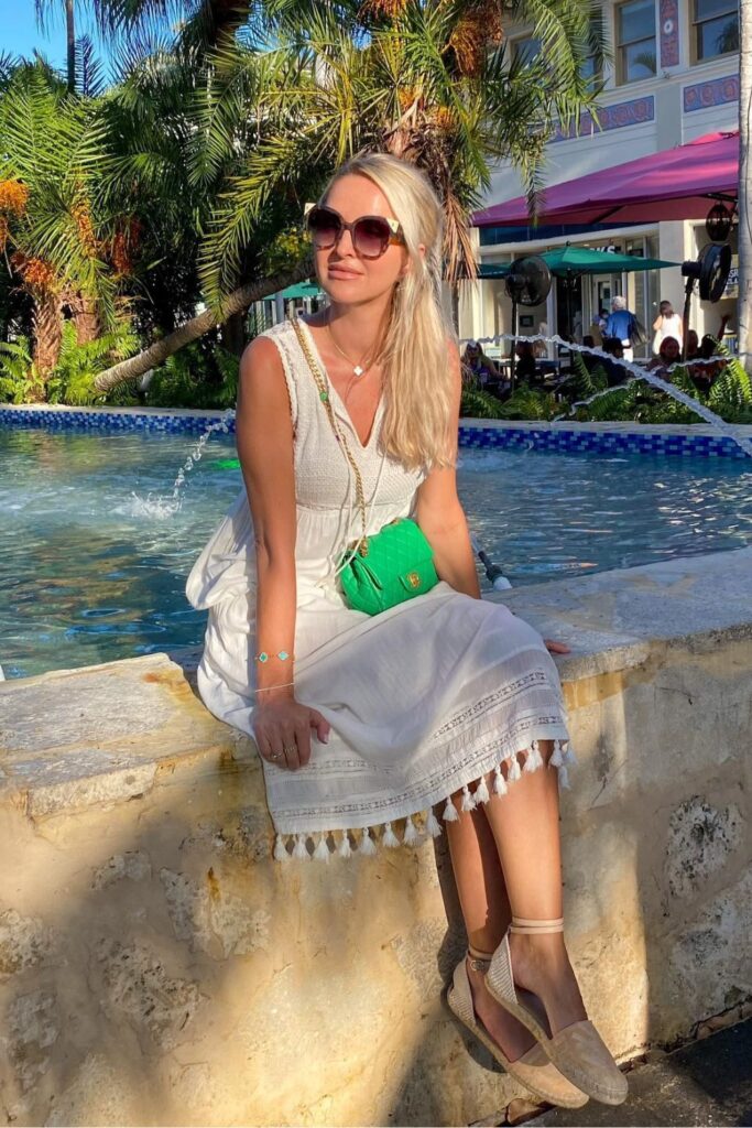 White Midi Dress and Espadrille Wedges