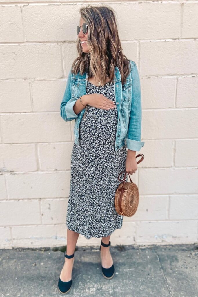 Floral Midi Dress and Denim Jacket