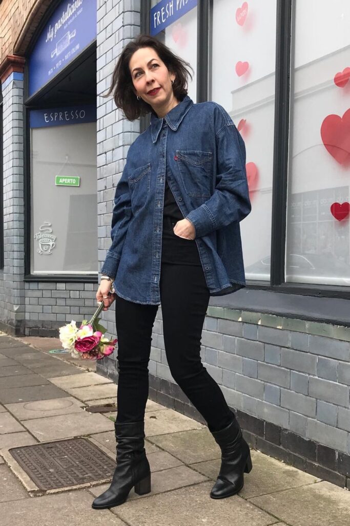 Oversized Denim Shirt with Black Skinny Jeans