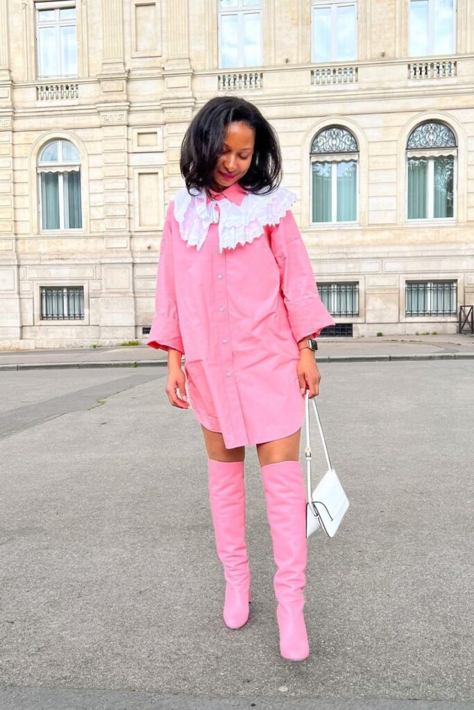 Shirt Dress with Lace Collar