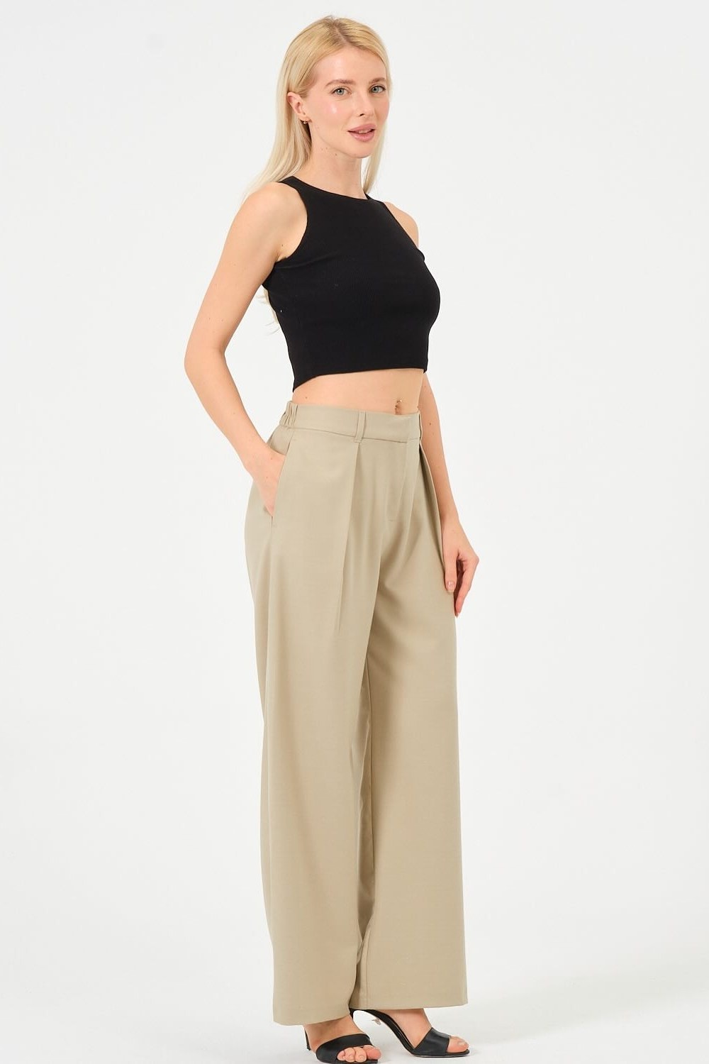 Palazzo Pants Sets Tie Back Crop Top W/Full Lined