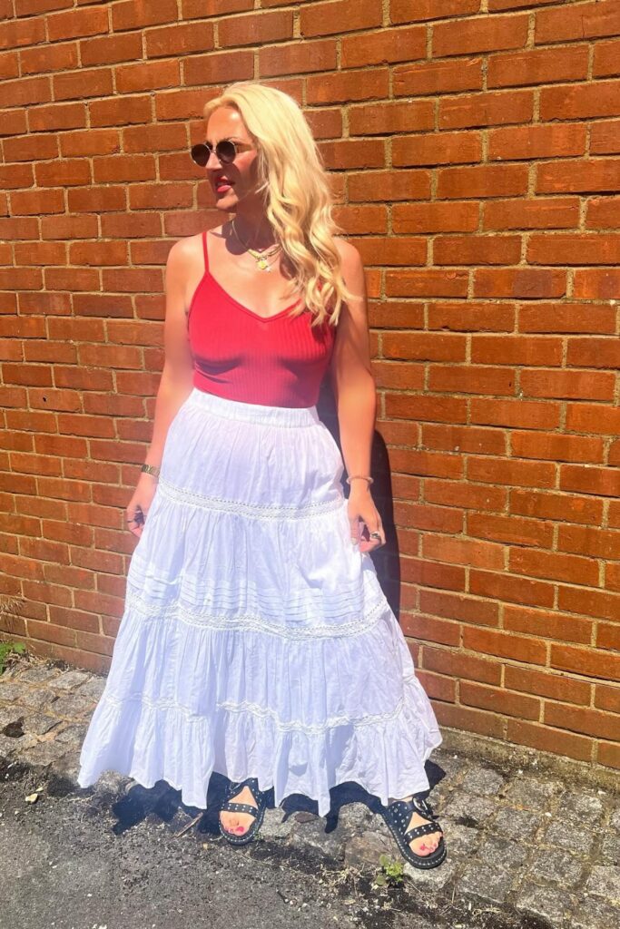 Red Tank and White Tiered Skirt