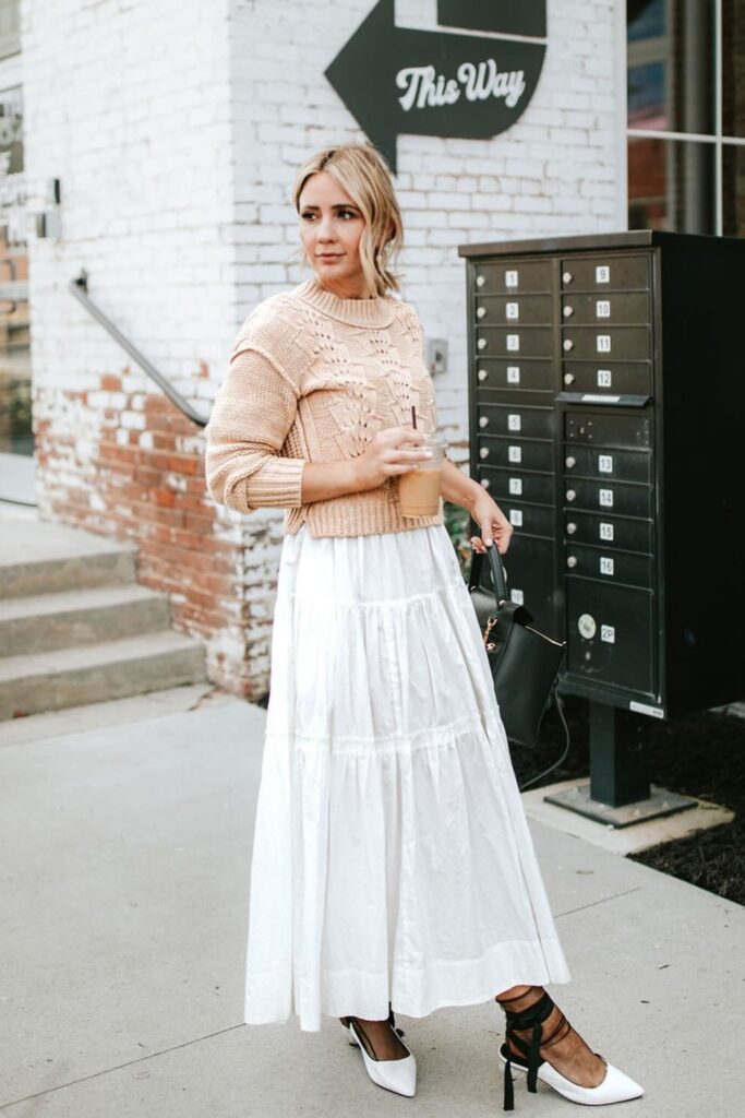 Knit Sweater and Tiered Maxi Skirt