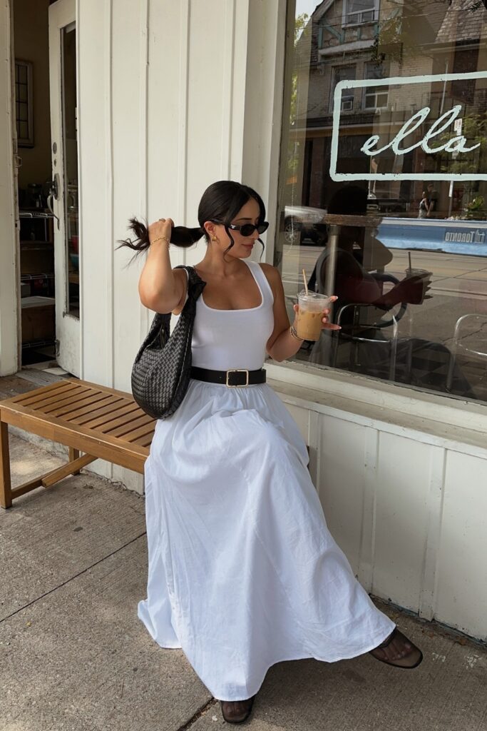 White Tank and Maxi Skirt with Belt